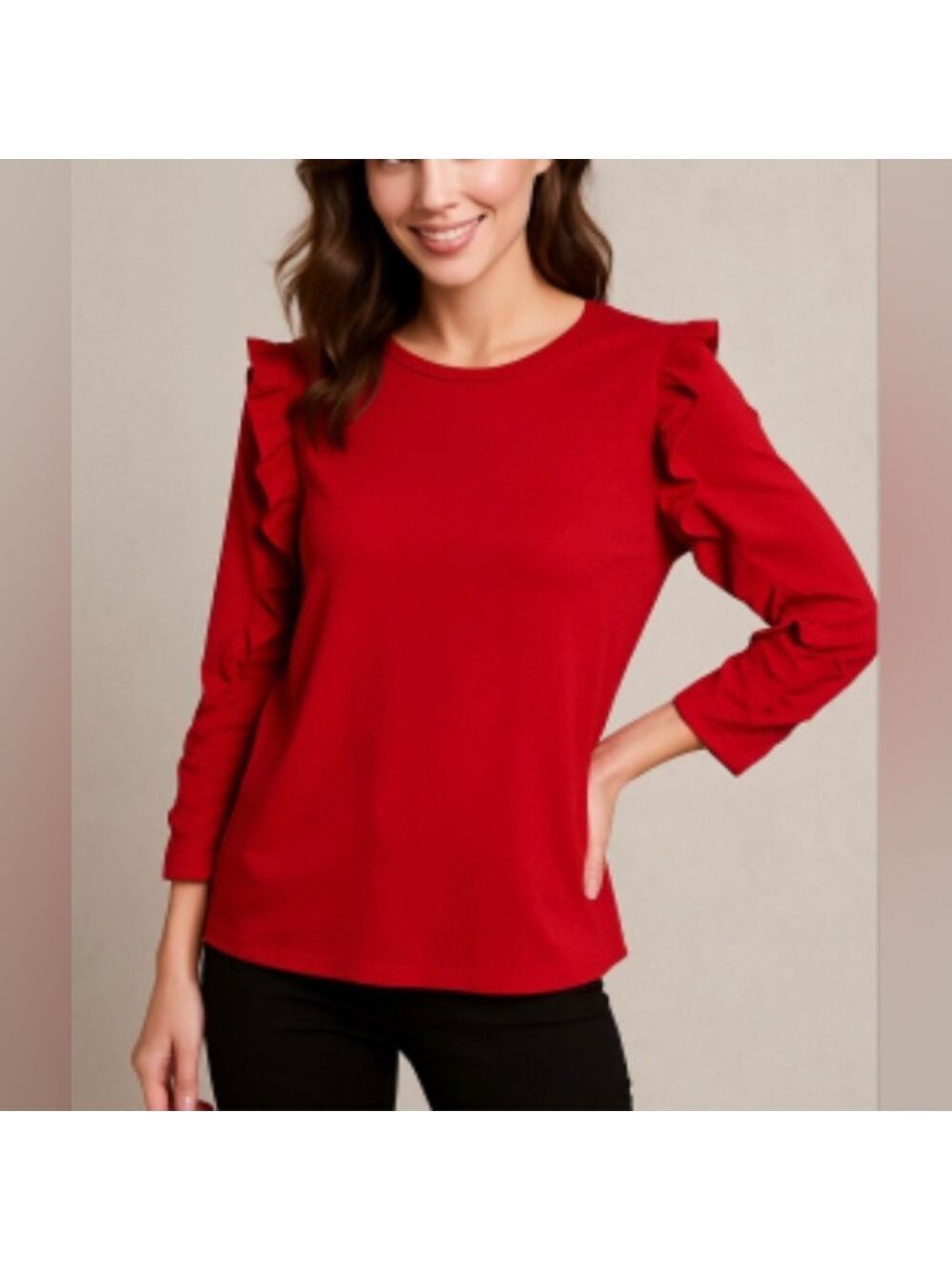 Red Ruffle Sleeve Top